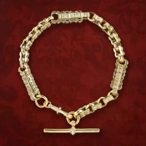 Antique Edwardian Albert Chain Bracelet Silver Gold Gilt Dated 1901