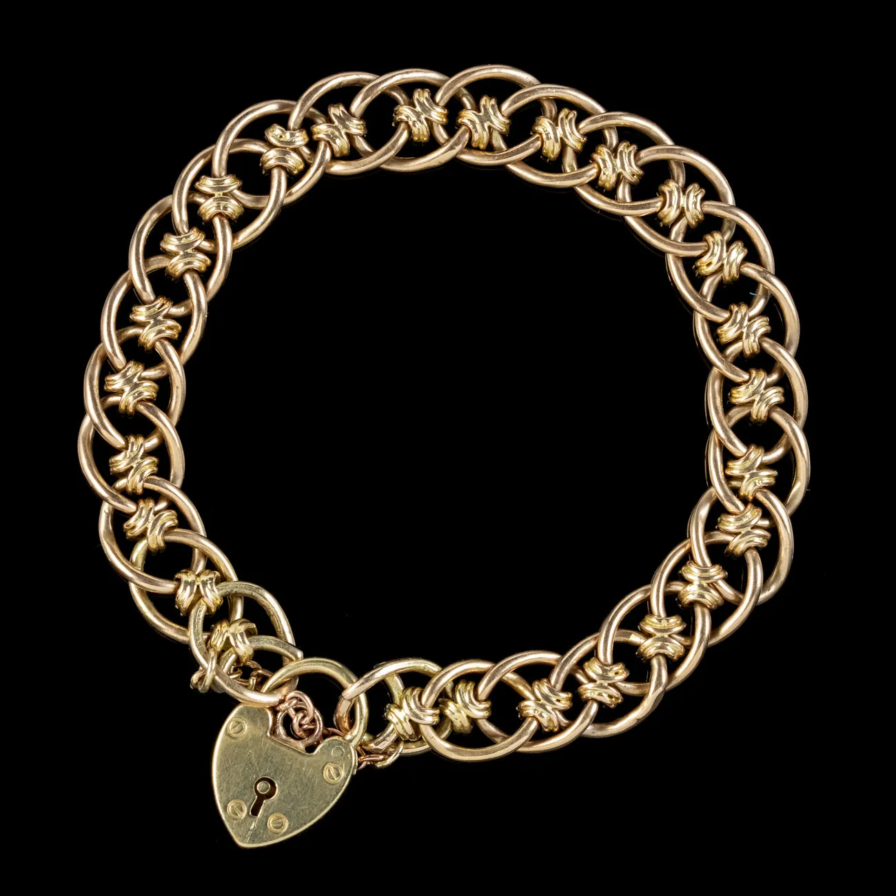 Antique Victorian Curb Bracelet 15ct Gold Heart Padlock