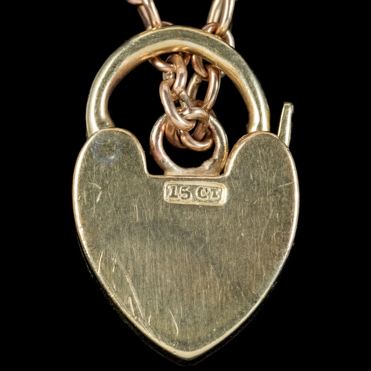Antique Victorian Curb Bracelet 15ct Gold Heart Padlock