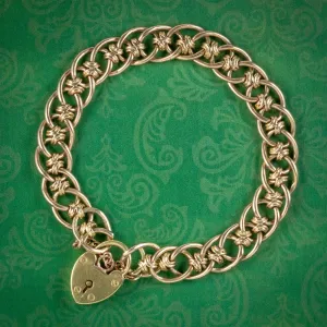 Antique Victorian Curb Bracelet 15ct Gold Heart Padlock