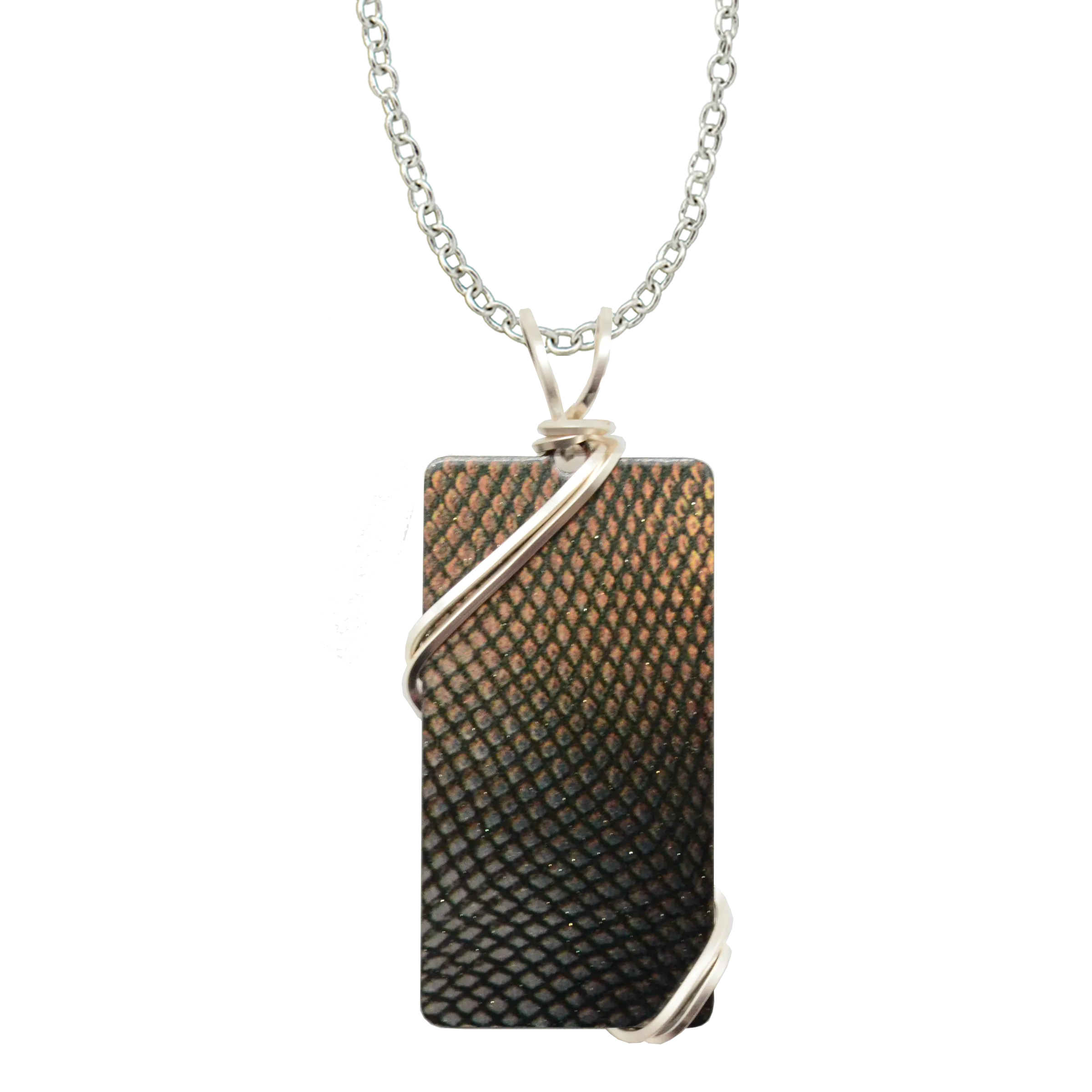 Armour / Snakeskin Necklace, 1.5" pendant with silver-plated wiring, Item# 4714X