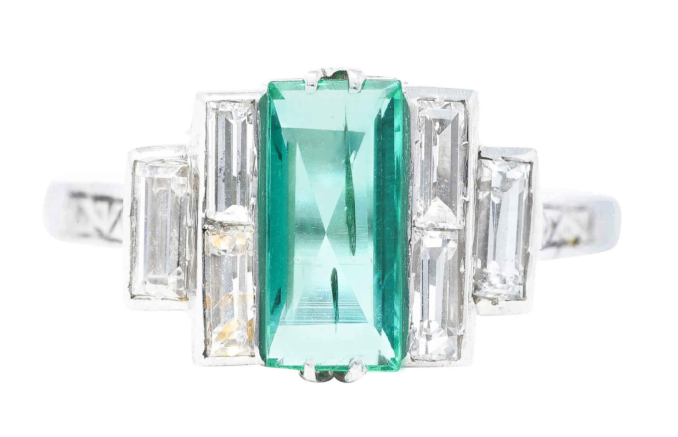 Art Deco 1.25 CTW Emerald Diamond Platinum Tiered Ring Circa 1930