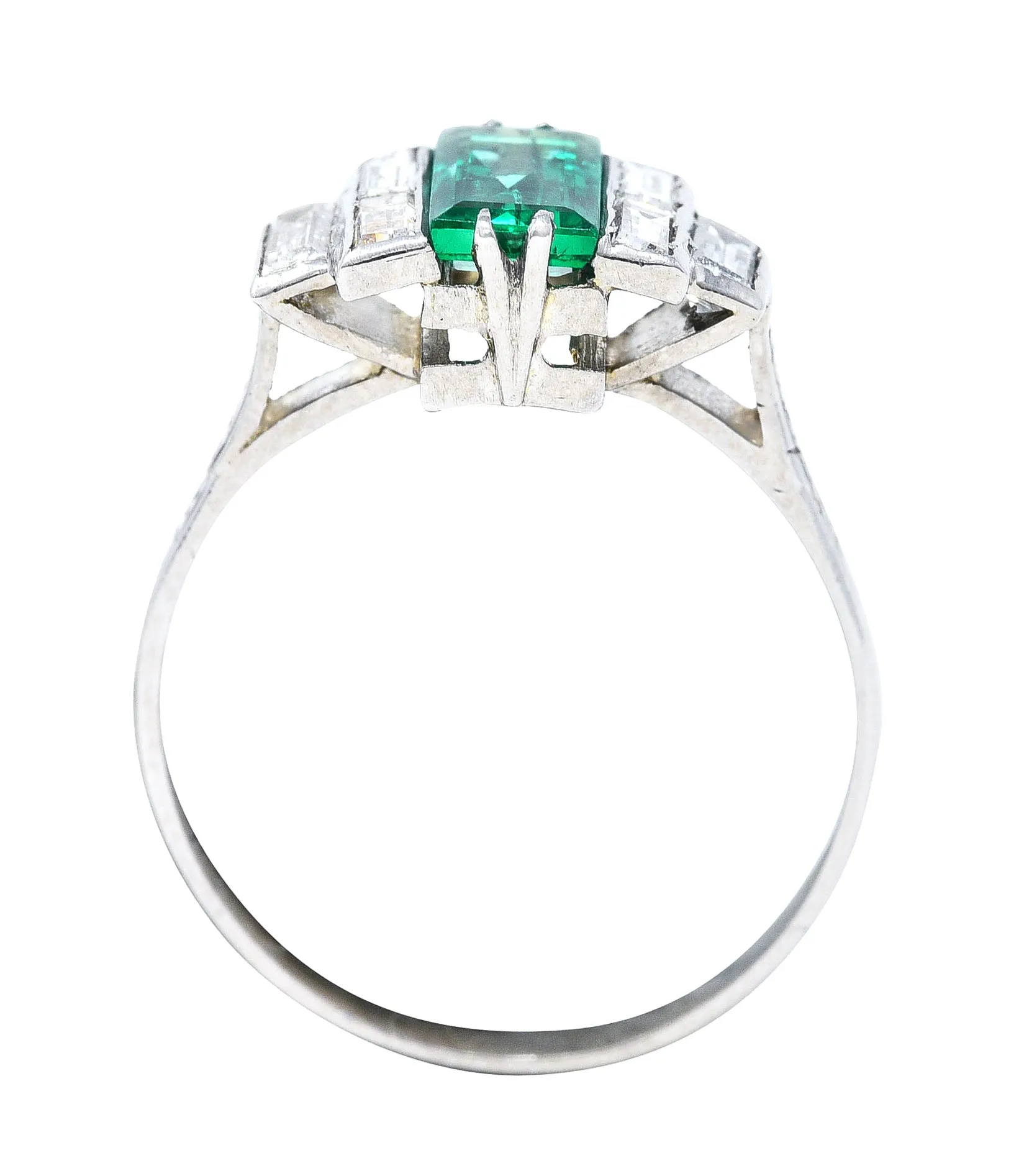 Art Deco 1.25 CTW Emerald Diamond Platinum Tiered Ring Circa 1930
