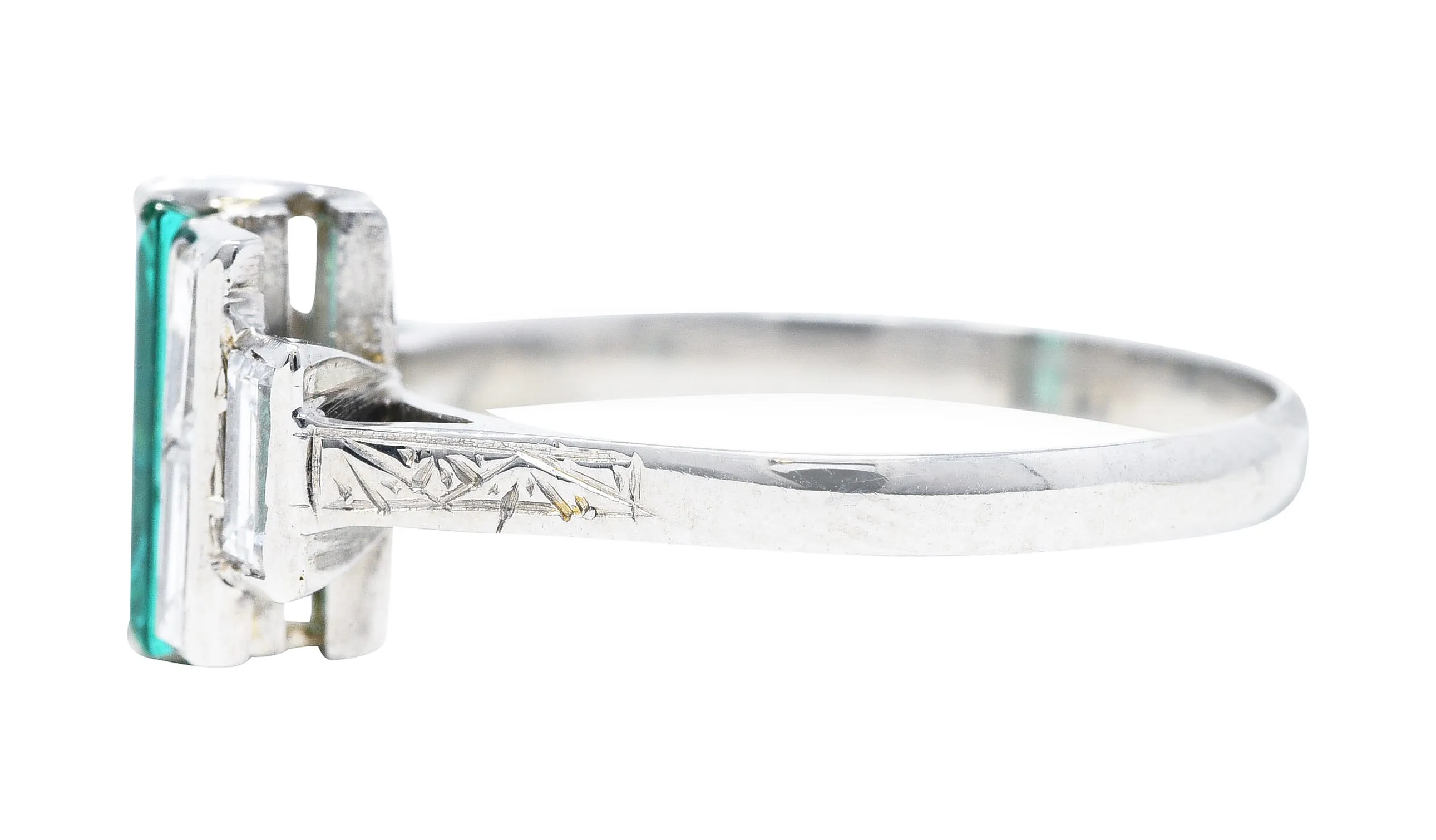 Art Deco 1.25 CTW Emerald Diamond Platinum Tiered Ring Circa 1930
