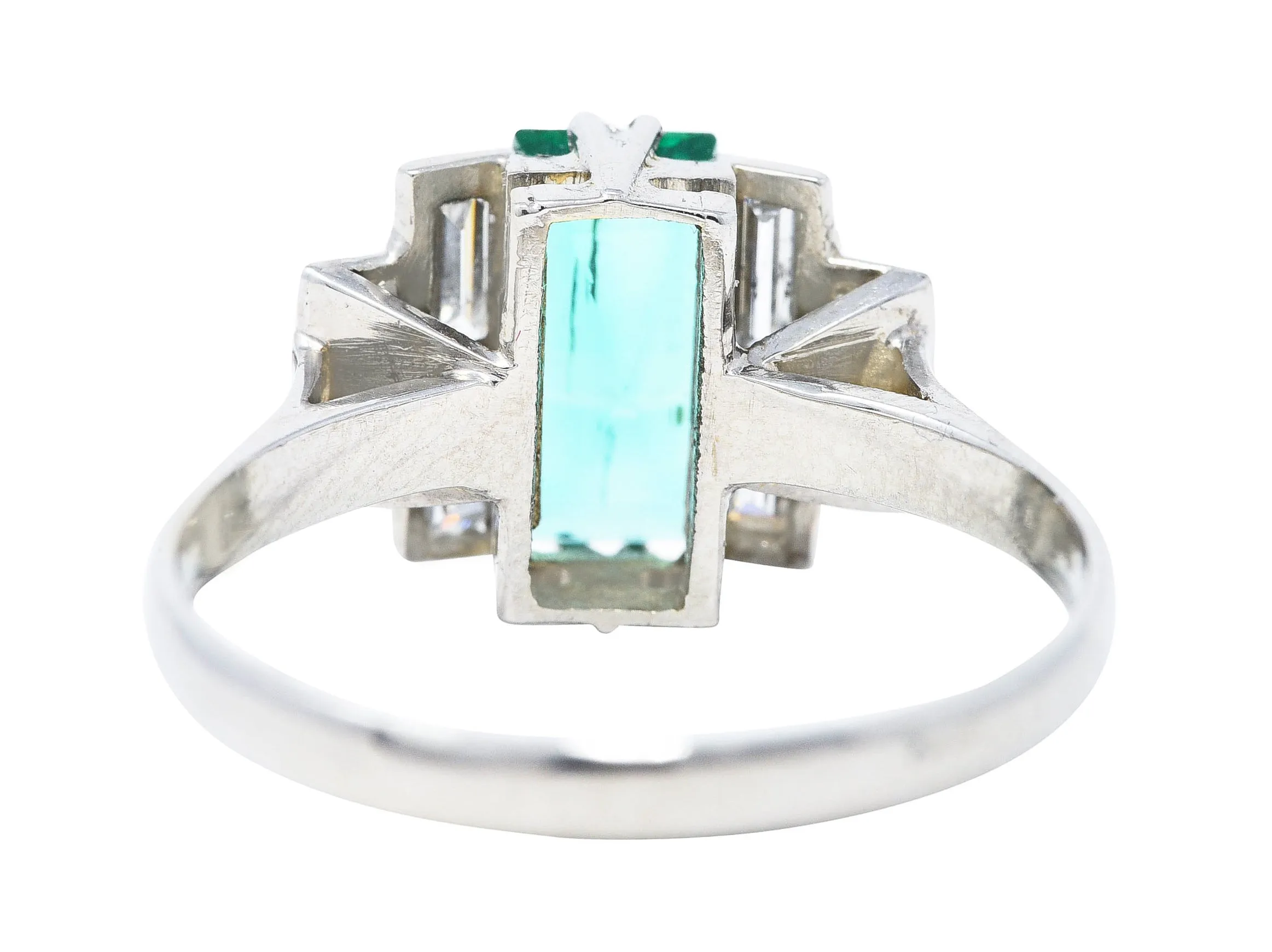 Art Deco 1.25 CTW Emerald Diamond Platinum Tiered Ring Circa 1930