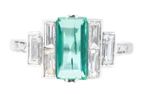 Art Deco 1.25 CTW Emerald Diamond Platinum Tiered Ring Circa 1930