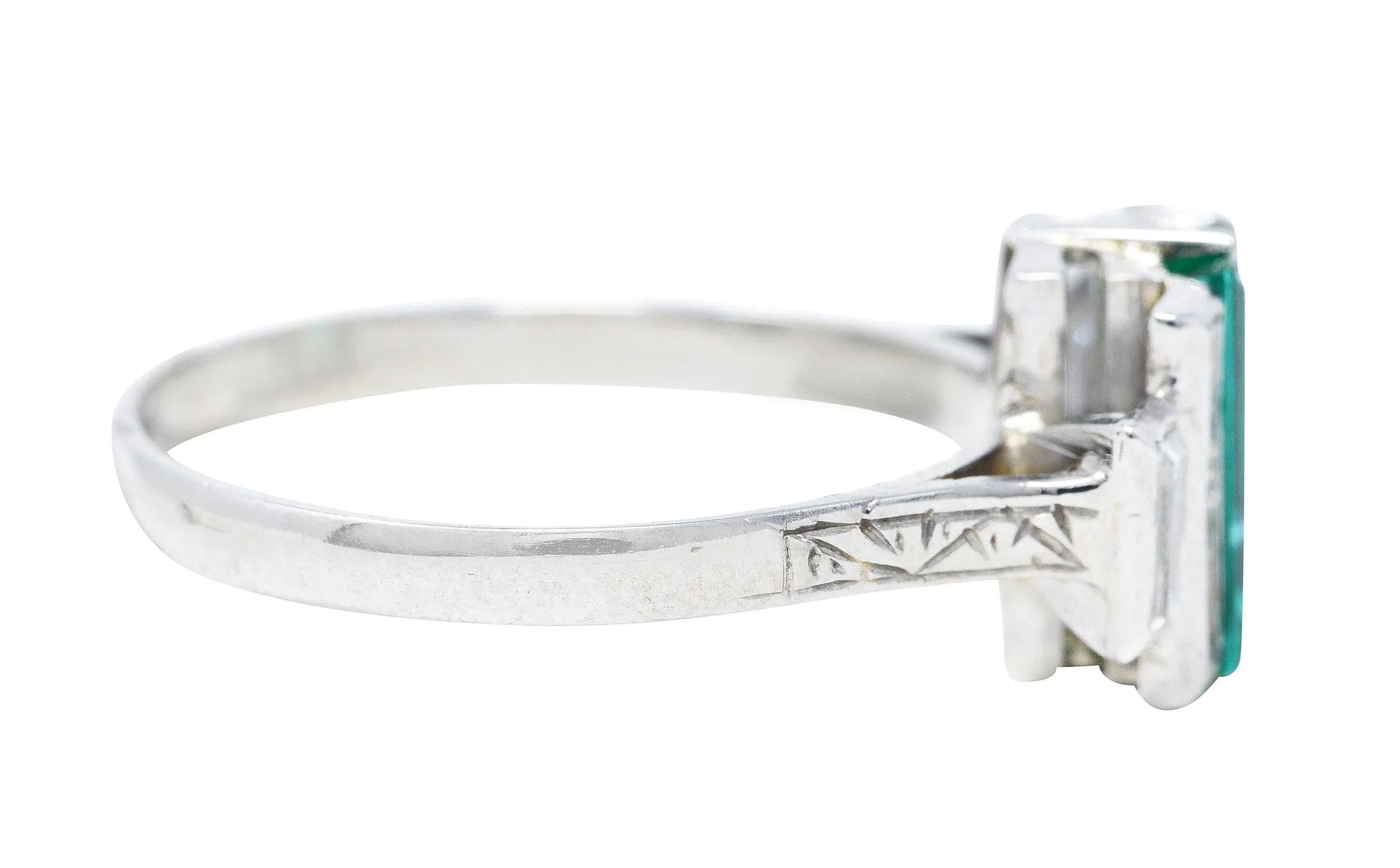 Art Deco 1.25 CTW Emerald Diamond Platinum Tiered Ring Circa 1930