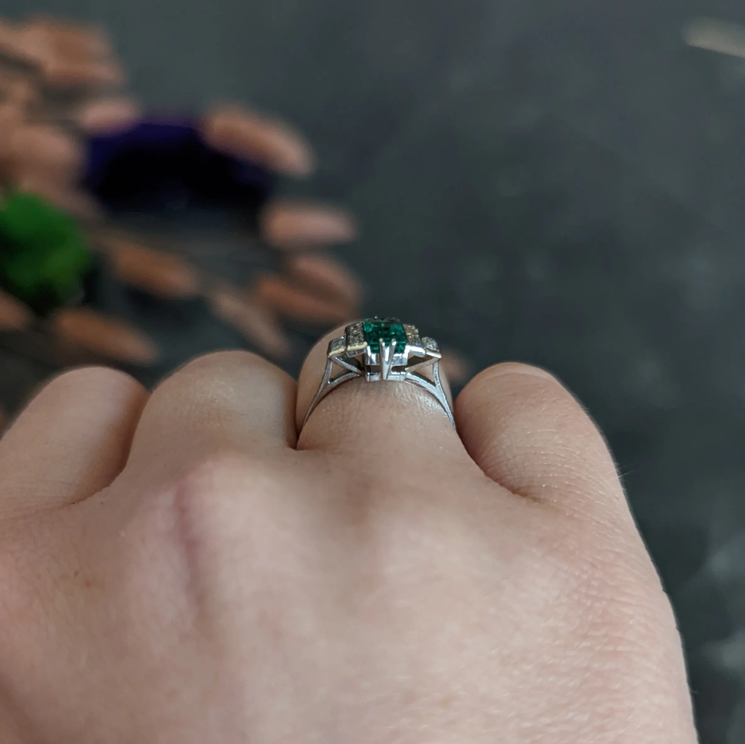 Art Deco 1.25 CTW Emerald Diamond Platinum Tiered Ring Circa 1930