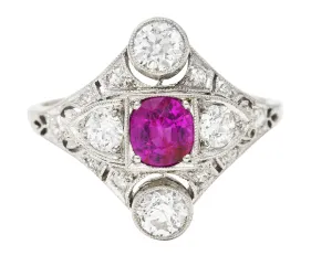 Art Deco 2.12 CTW No Heat Burma Ruby Diamond Platinum Dinner Ring GIA
