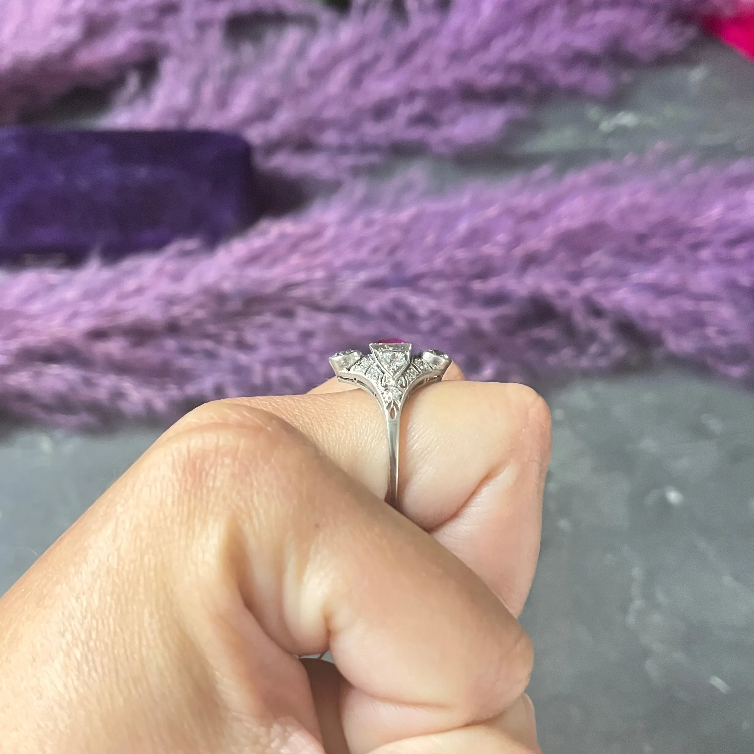 Art Deco 2.12 CTW No Heat Burma Ruby Diamond Platinum Dinner Ring GIA