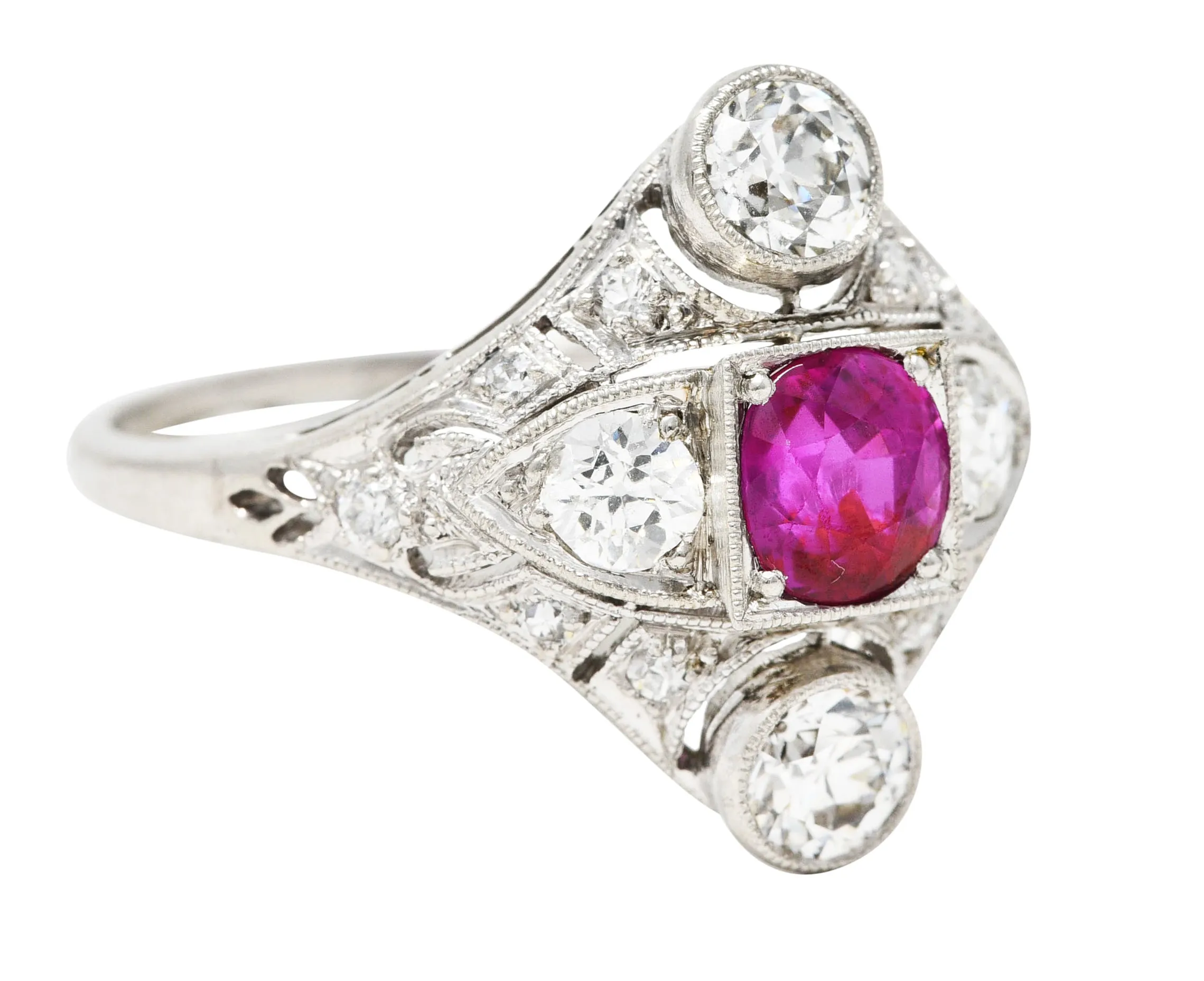 Art Deco 2.12 CTW No Heat Burma Ruby Diamond Platinum Dinner Ring GIA