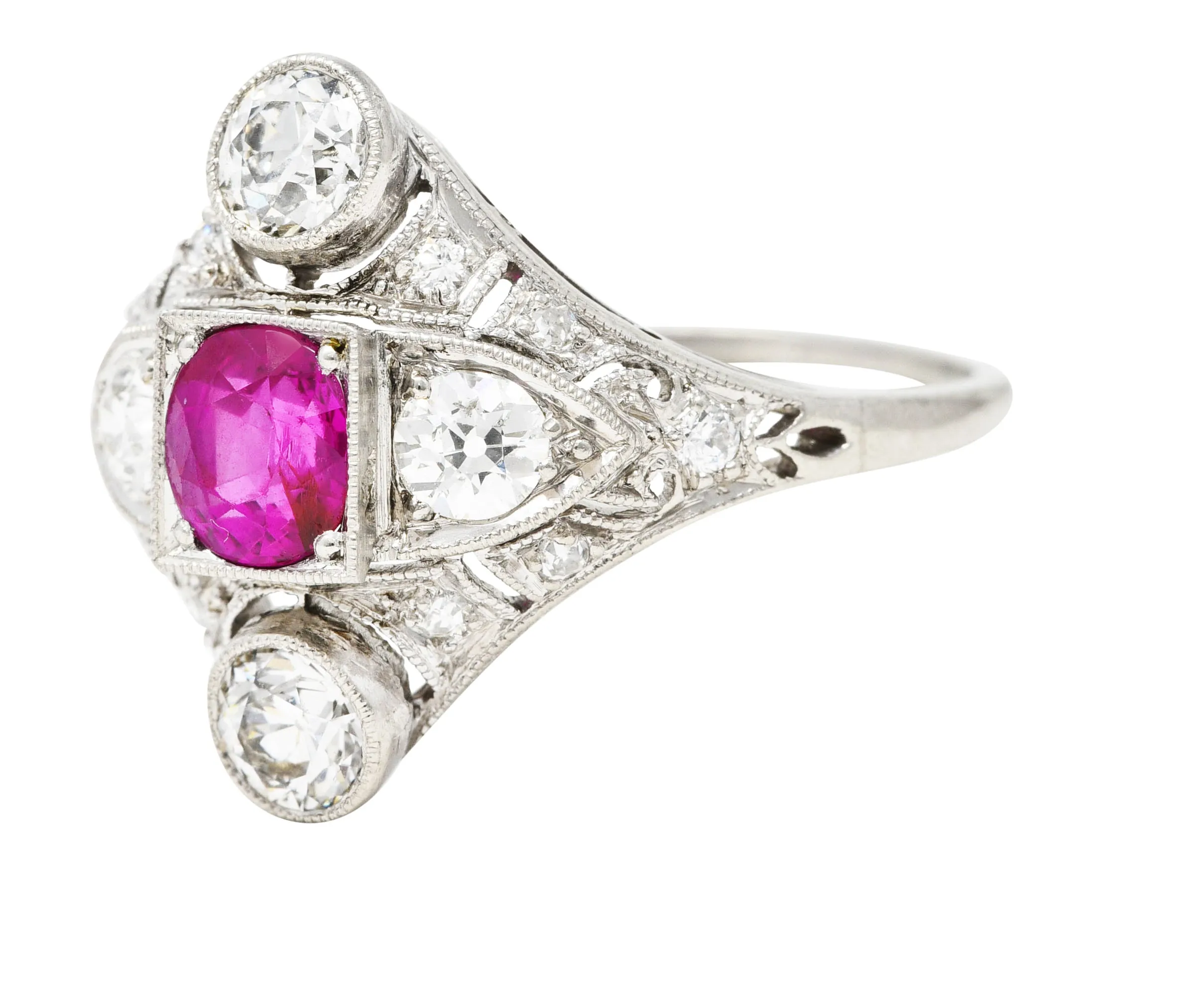 Art Deco 2.12 CTW No Heat Burma Ruby Diamond Platinum Dinner Ring GIA