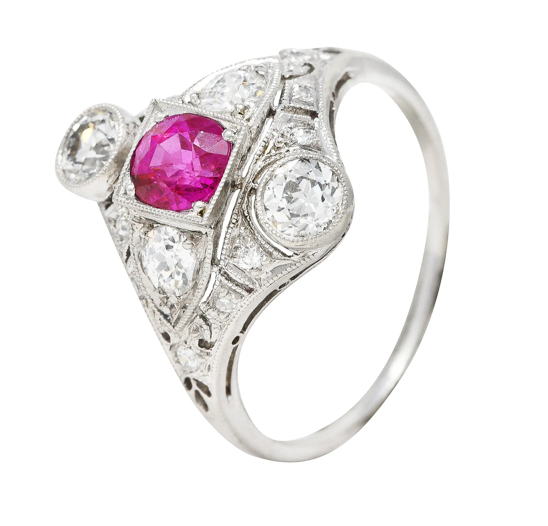 Art Deco 2.12 CTW No Heat Burma Ruby Diamond Platinum Dinner Ring GIA