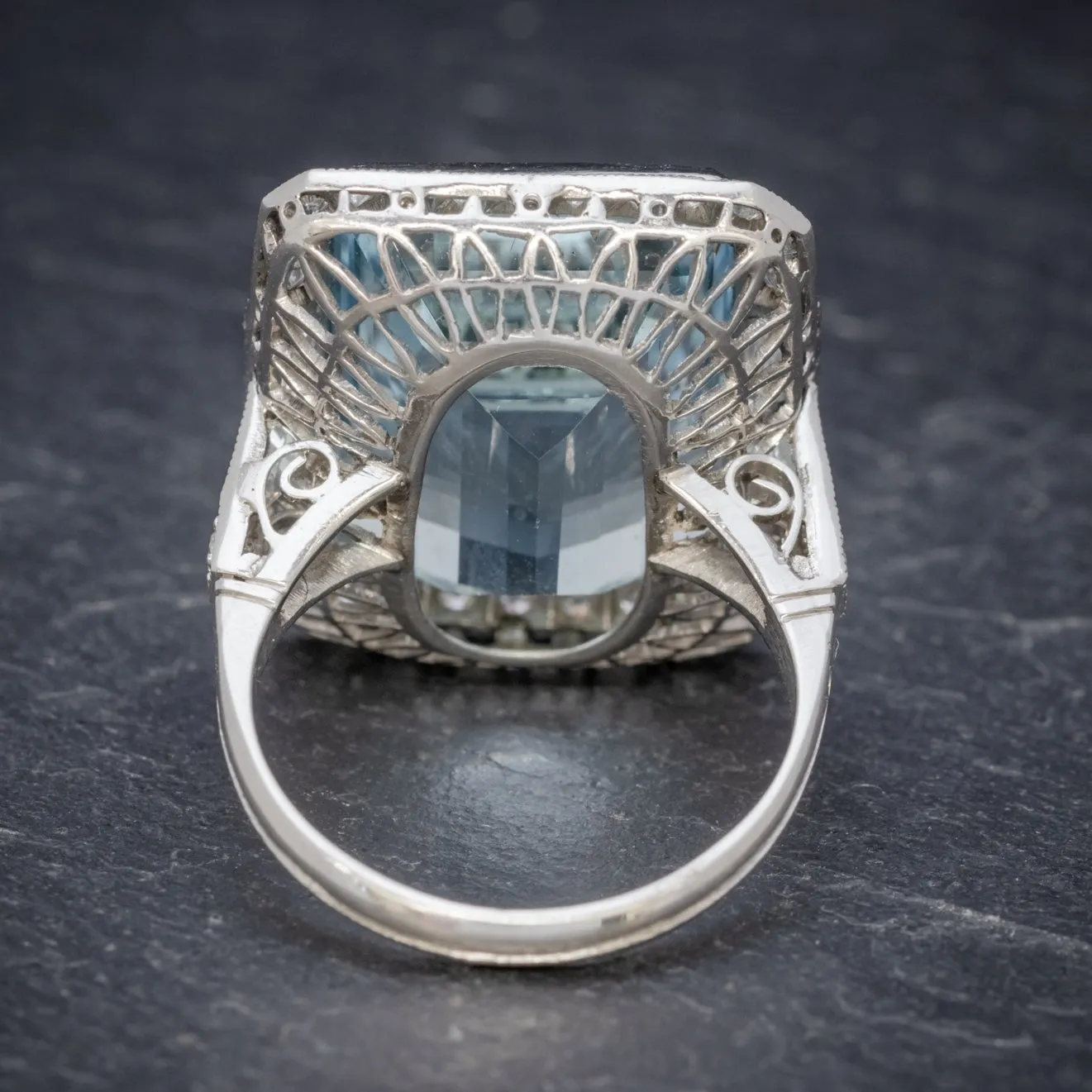 Art Deco Aquamarine Diamond Ring Platinum 18Ct Aqua Circa 1930