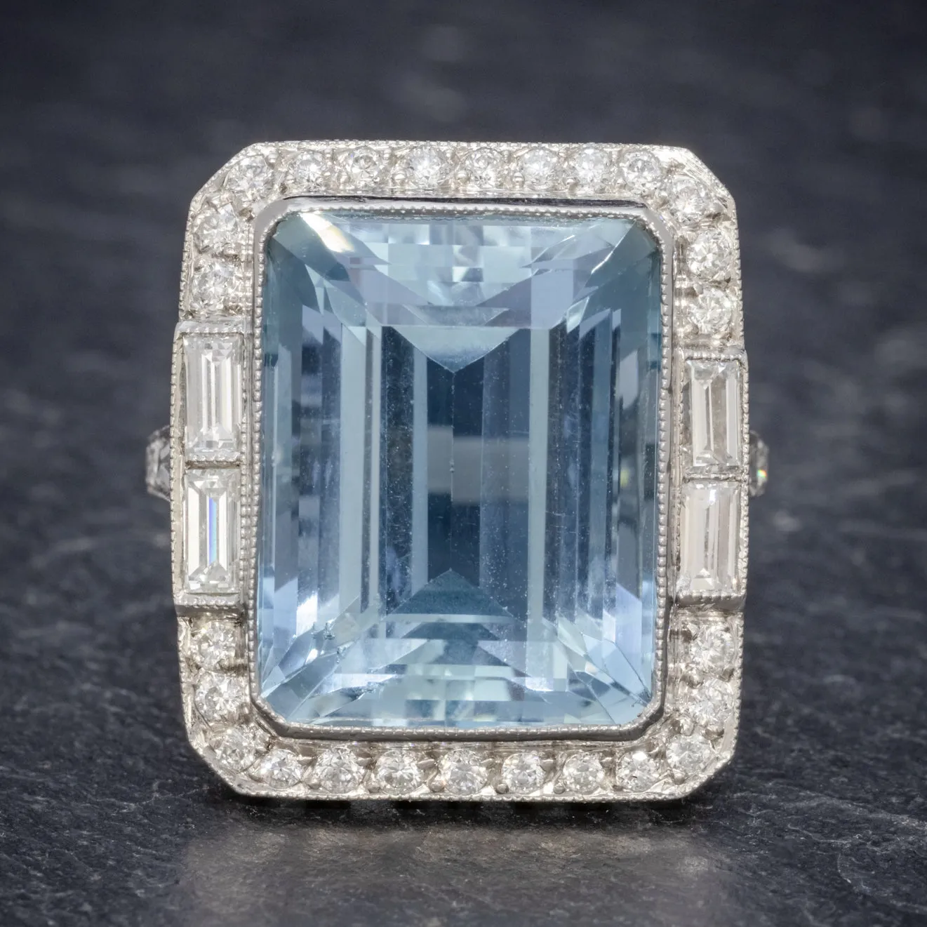 Art Deco Aquamarine Diamond Ring Platinum 18Ct Aqua Circa 1930