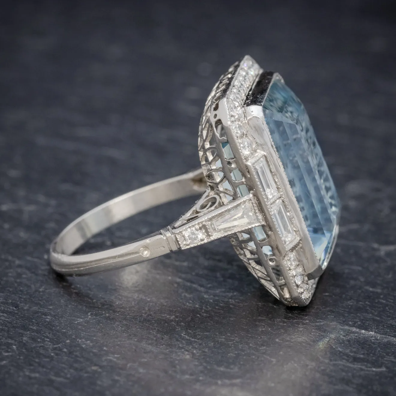 Art Deco Aquamarine Diamond Ring Platinum 18Ct Aqua Circa 1930