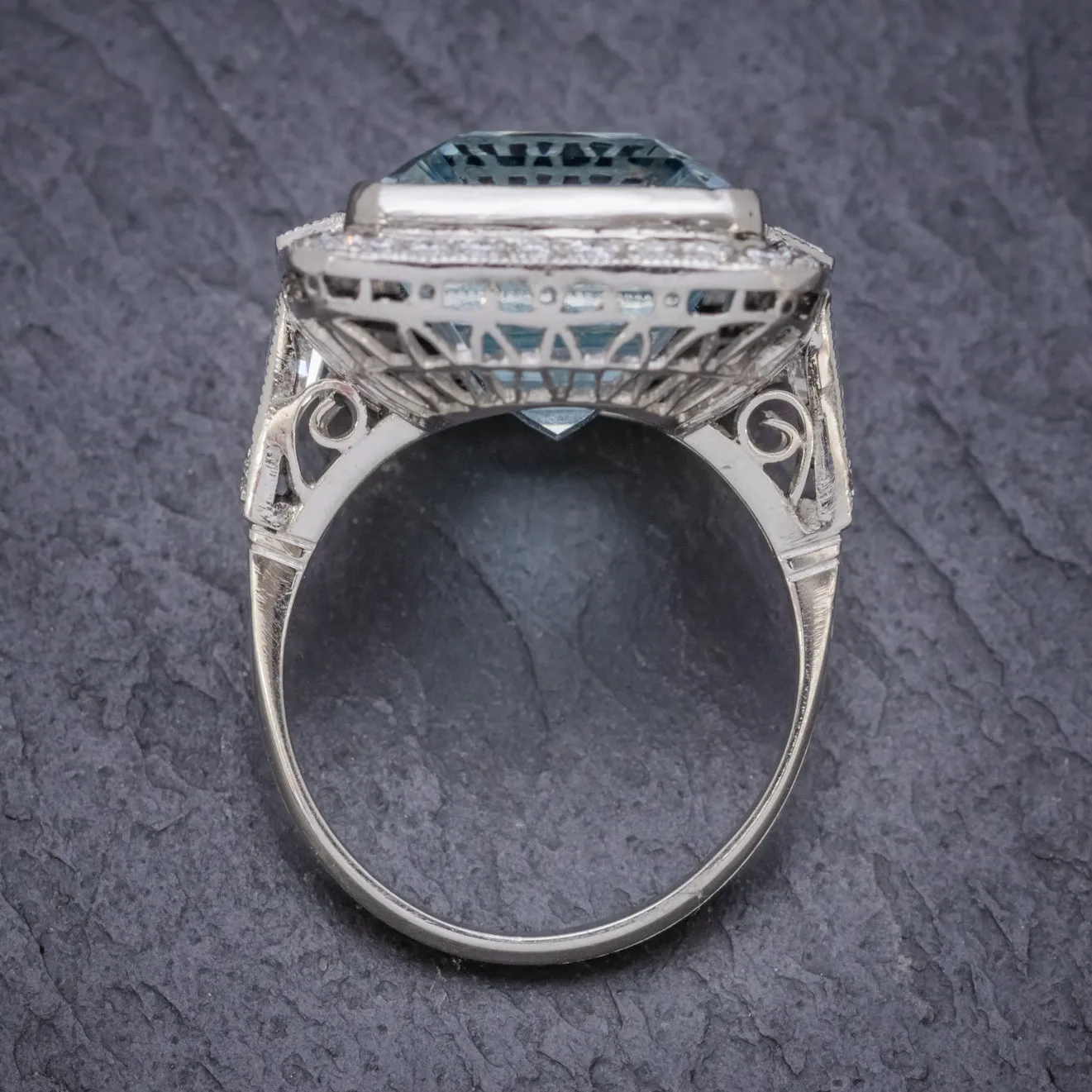 Art Deco Aquamarine Diamond Ring Platinum 18Ct Aqua Circa 1930