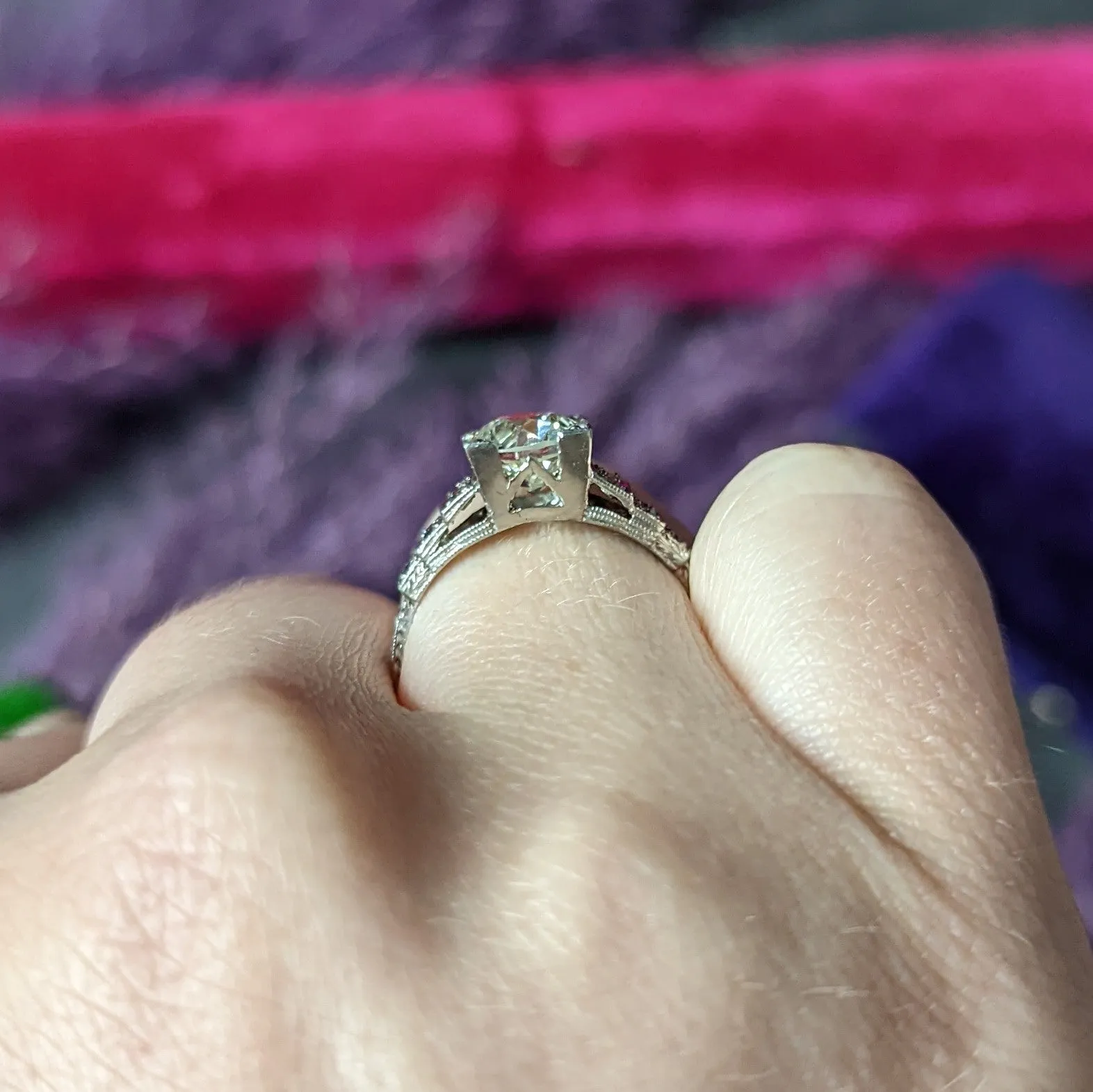 Art Deco Old European 1.82 CTW Diamond Platinum Stepped Vintage Engagement Ring GIA