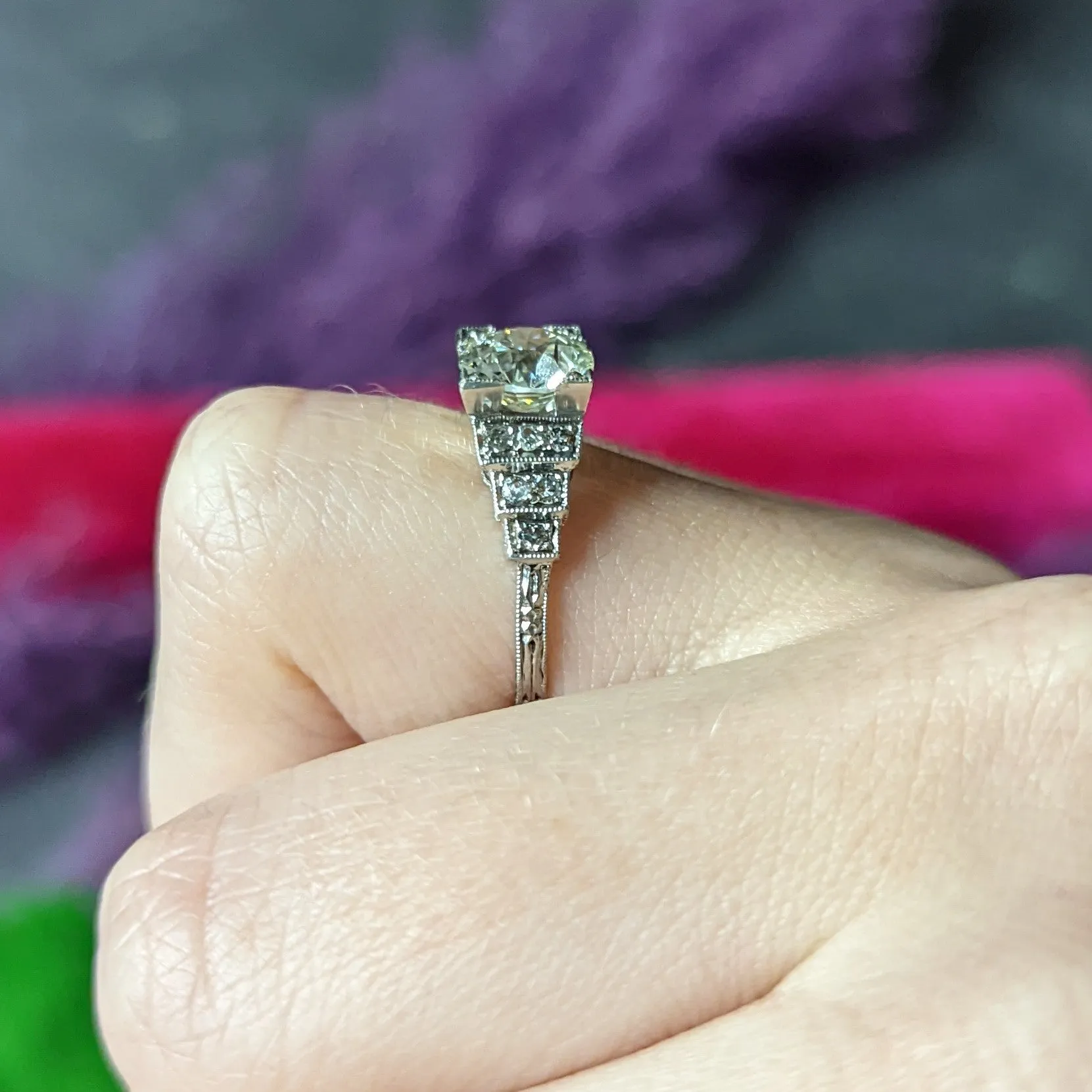 Art Deco Old European 1.82 CTW Diamond Platinum Stepped Vintage Engagement Ring GIA
