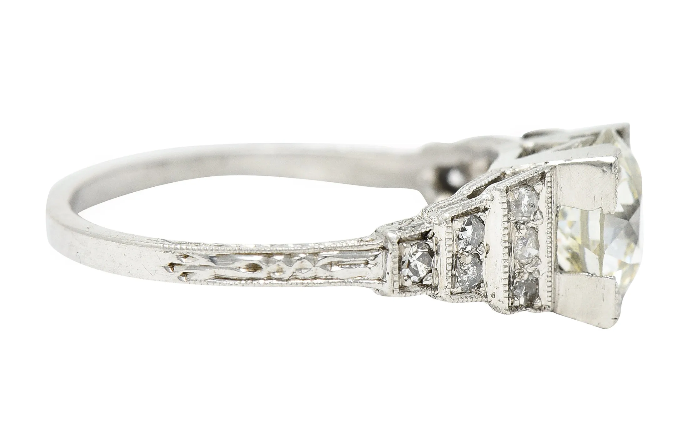 Art Deco Old European 1.82 CTW Diamond Platinum Stepped Vintage Engagement Ring GIA