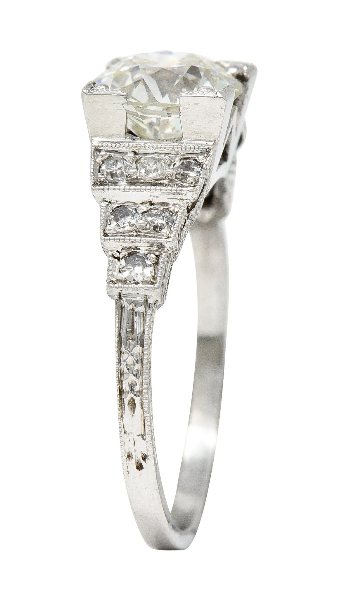 Art Deco Old European 1.82 CTW Diamond Platinum Stepped Vintage Engagement Ring GIA