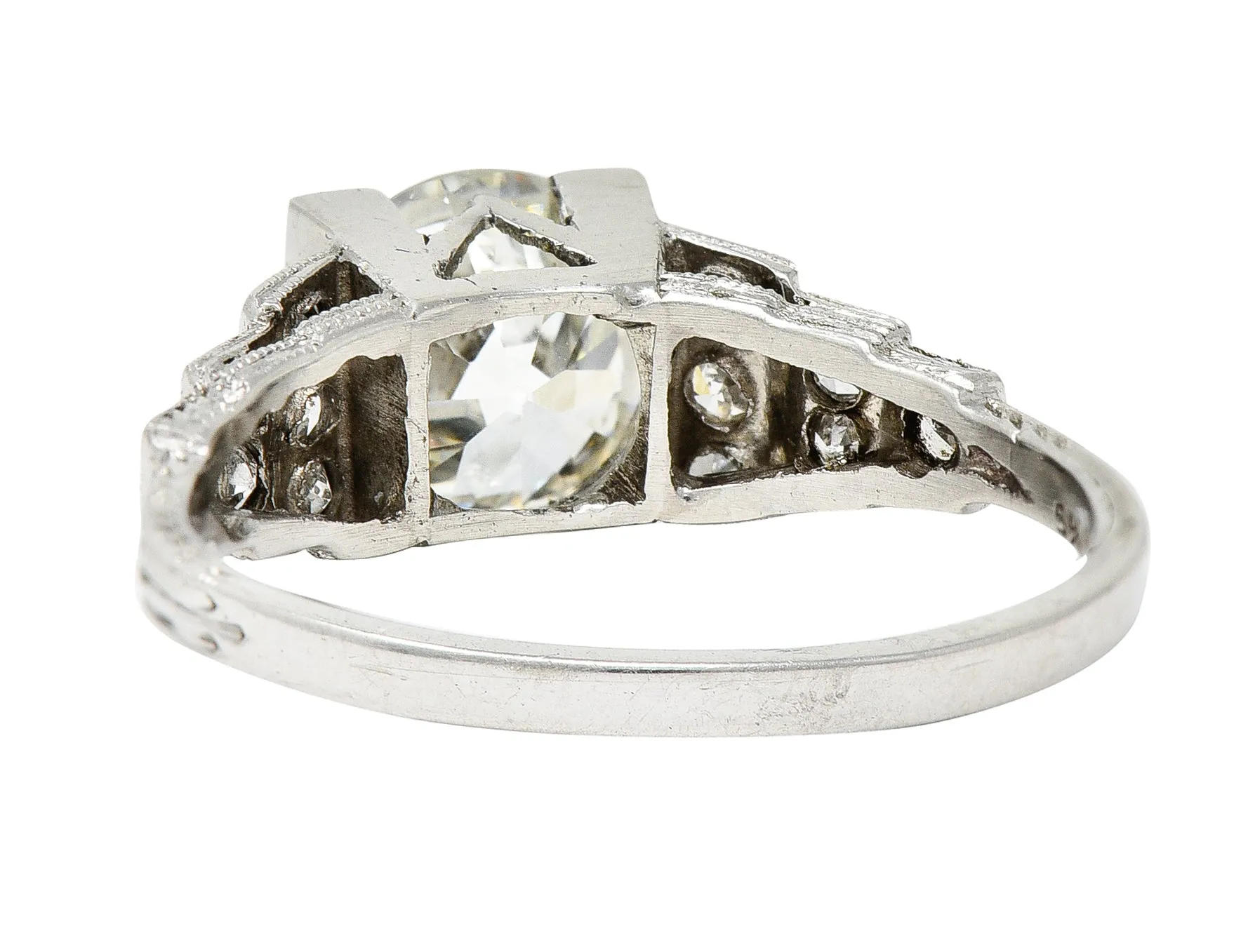 Art Deco Old European 1.82 CTW Diamond Platinum Stepped Vintage Engagement Ring GIA