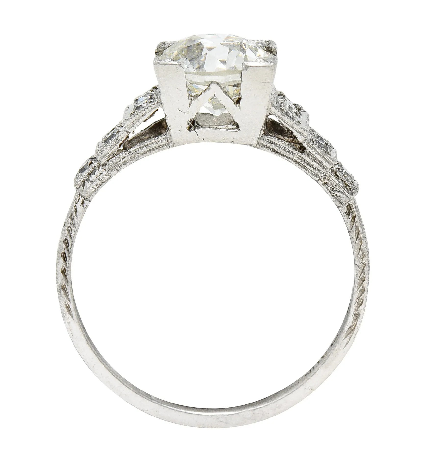 Art Deco Old European 1.82 CTW Diamond Platinum Stepped Vintage Engagement Ring GIA