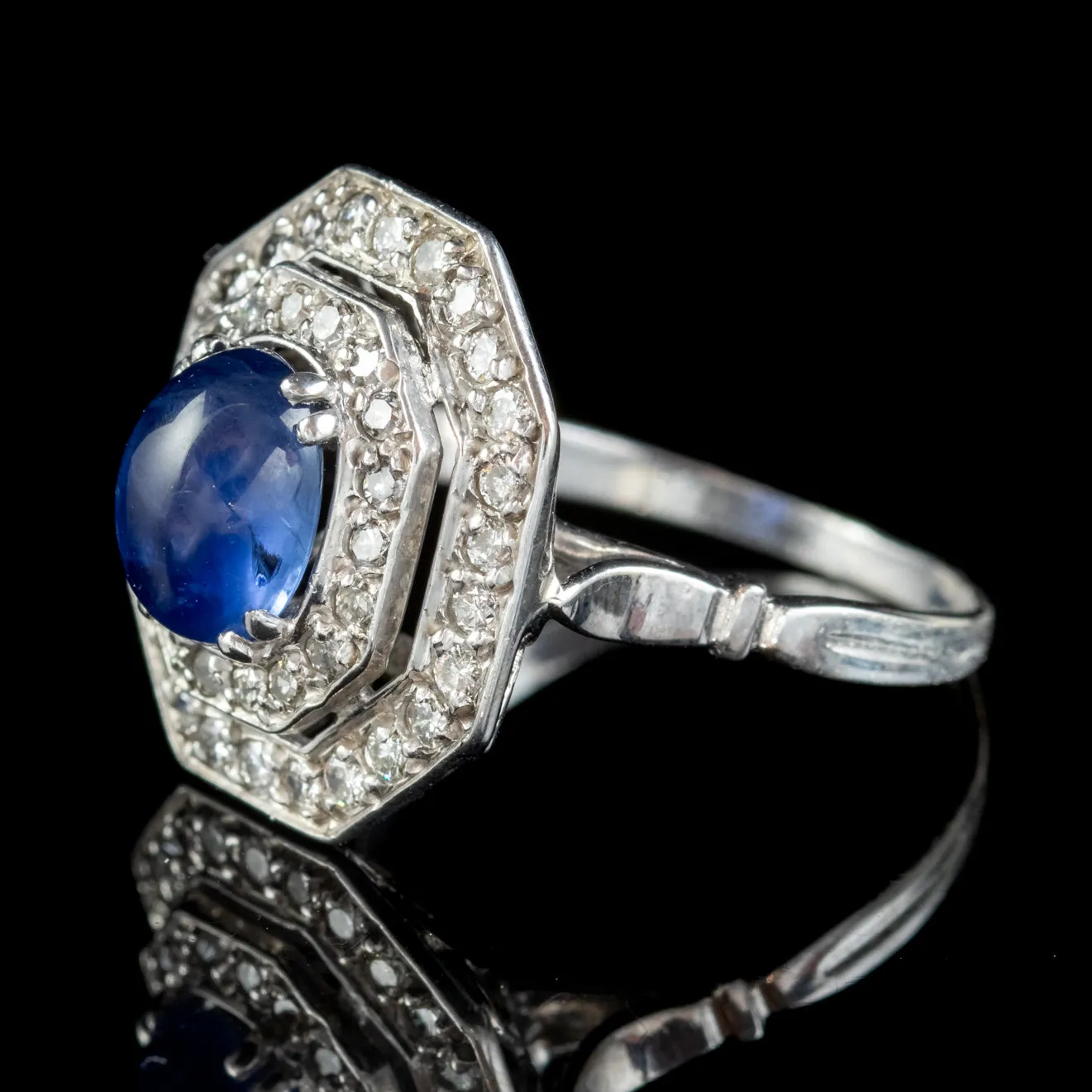 Art Deco Sapphire Diamond Cluster Ring 18ct Gold 1.50ct Sapphire 1.69ct Diamond Circa 1930