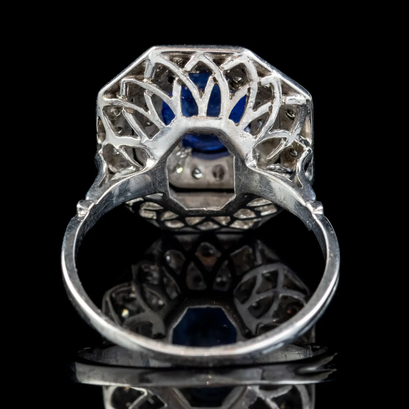 Art Deco Sapphire Diamond Cluster Ring 18ct Gold 1.50ct Sapphire 1.69ct Diamond Circa 1930