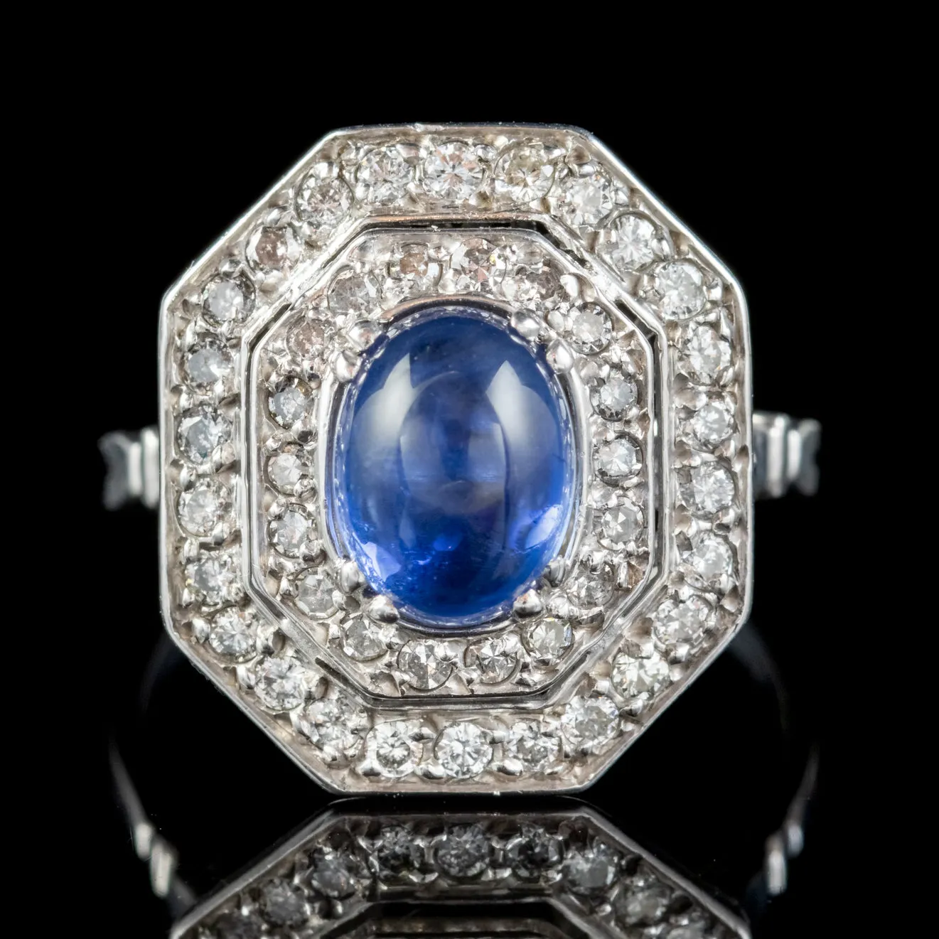 Art Deco Sapphire Diamond Cluster Ring 18ct Gold 1.50ct Sapphire 1.69ct Diamond Circa 1930
