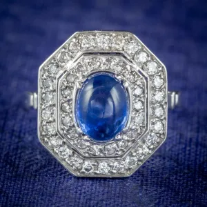Art Deco Sapphire Diamond Cluster Ring 18ct Gold 1.50ct Sapphire 1.69ct Diamond Circa 1930