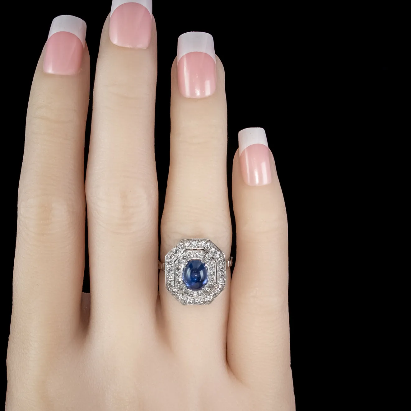 Art Deco Sapphire Diamond Cluster Ring 18ct Gold 1.50ct Sapphire 1.69ct Diamond Circa 1930