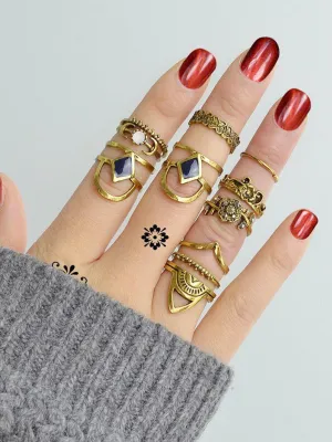At-Gold Vintage Totem Flower Rings  11-Pieces Set