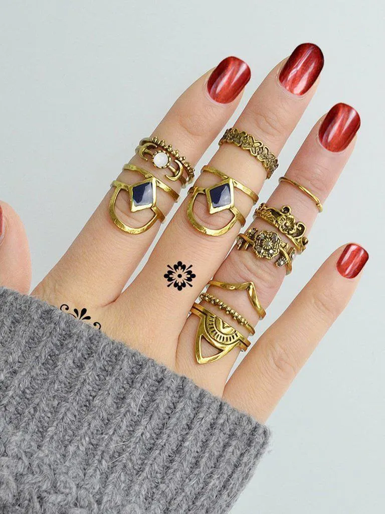 At-Gold Vintage Totem Flower Rings  11-Pieces Set