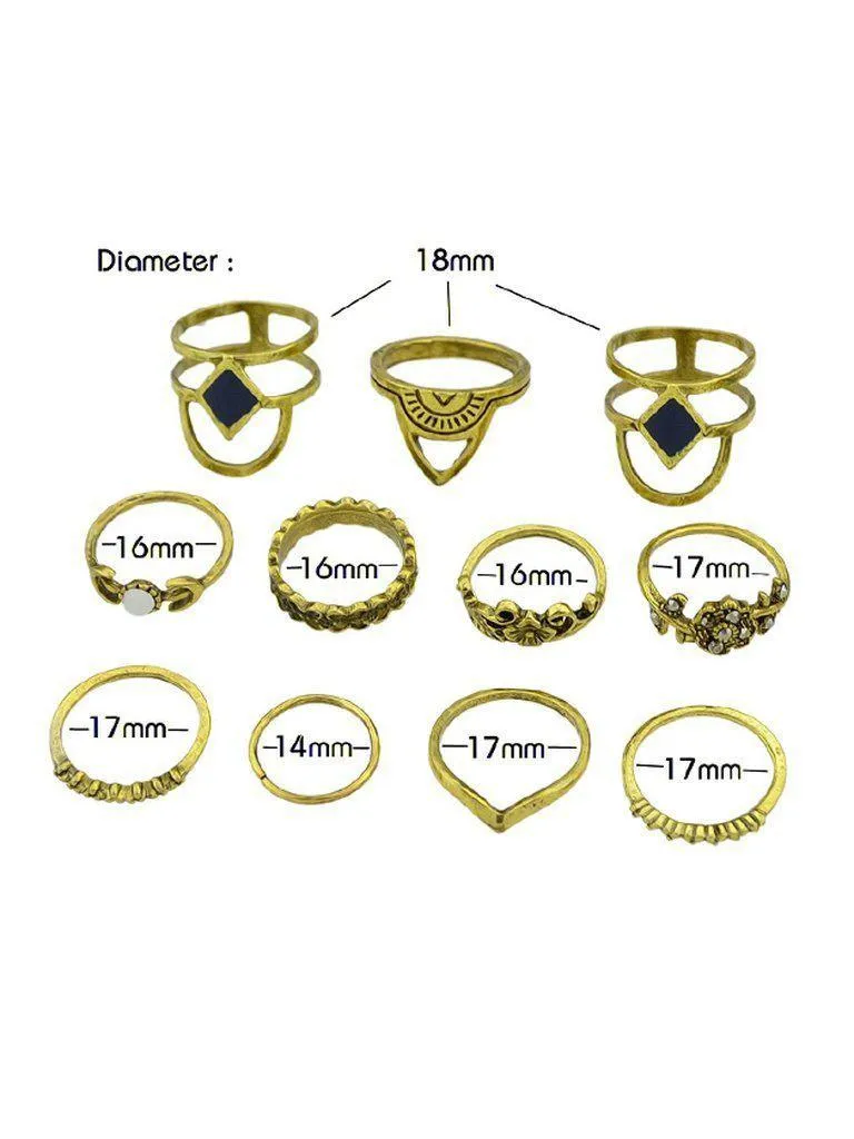 At-Gold Vintage Totem Flower Rings  11-Pieces Set