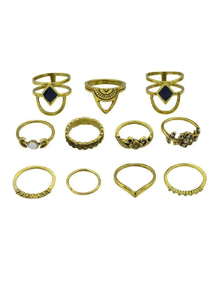 At-Gold Vintage Totem Flower Rings  11-Pieces Set