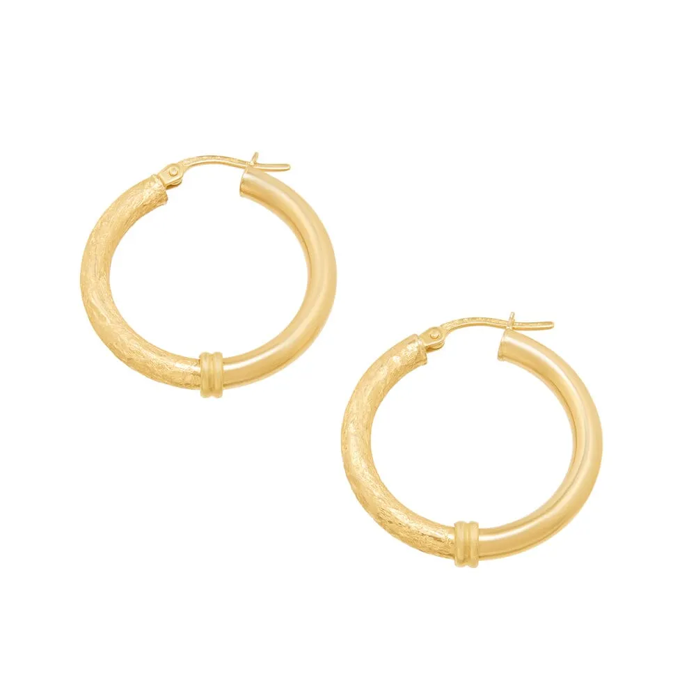 Athena Smooth and Texture Hoop Earrings in 9ct Yellow Gold