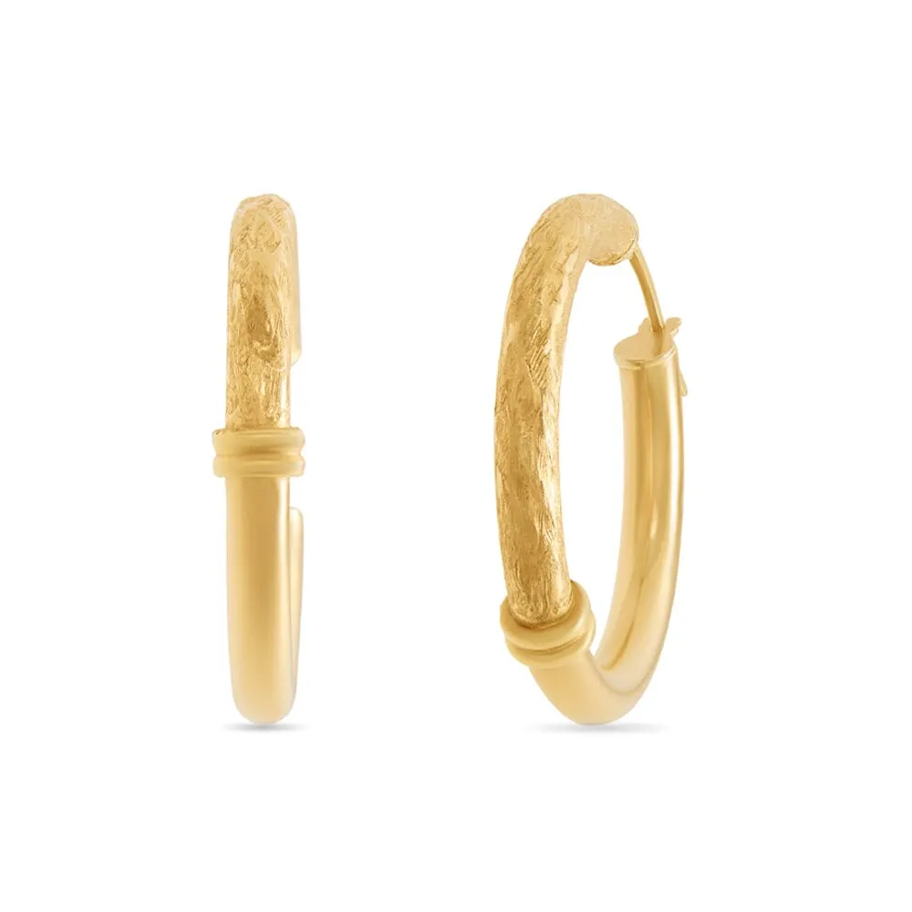 Athena Smooth and Texture Hoop Earrings in 9ct Yellow Gold