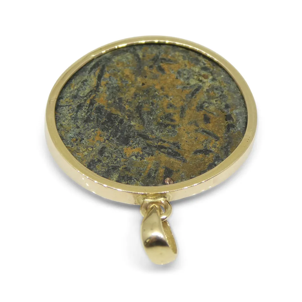 Authentic Ancient Mesopotamia Edessa Elagabalus Coin Pendant in 14K Yellow Gold