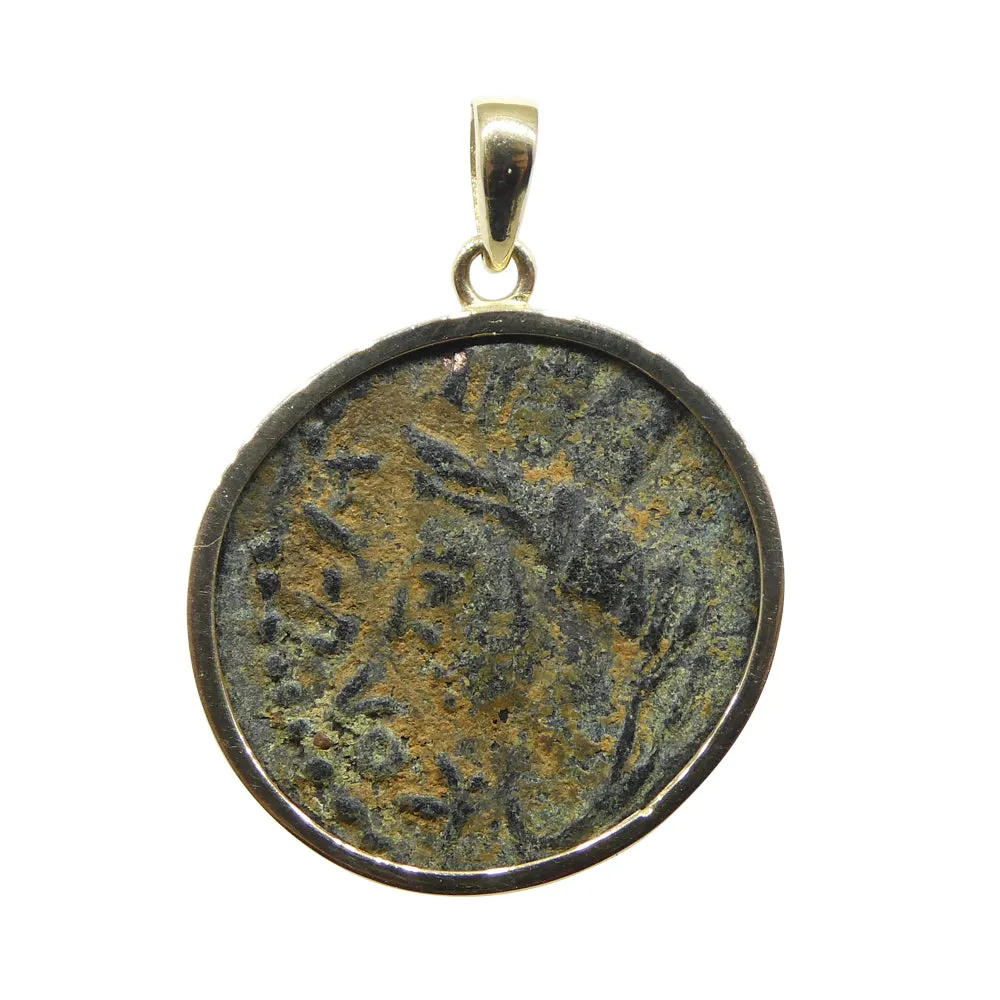 Authentic Ancient Mesopotamia Edessa Elagabalus Coin Pendant in 14K Yellow Gold