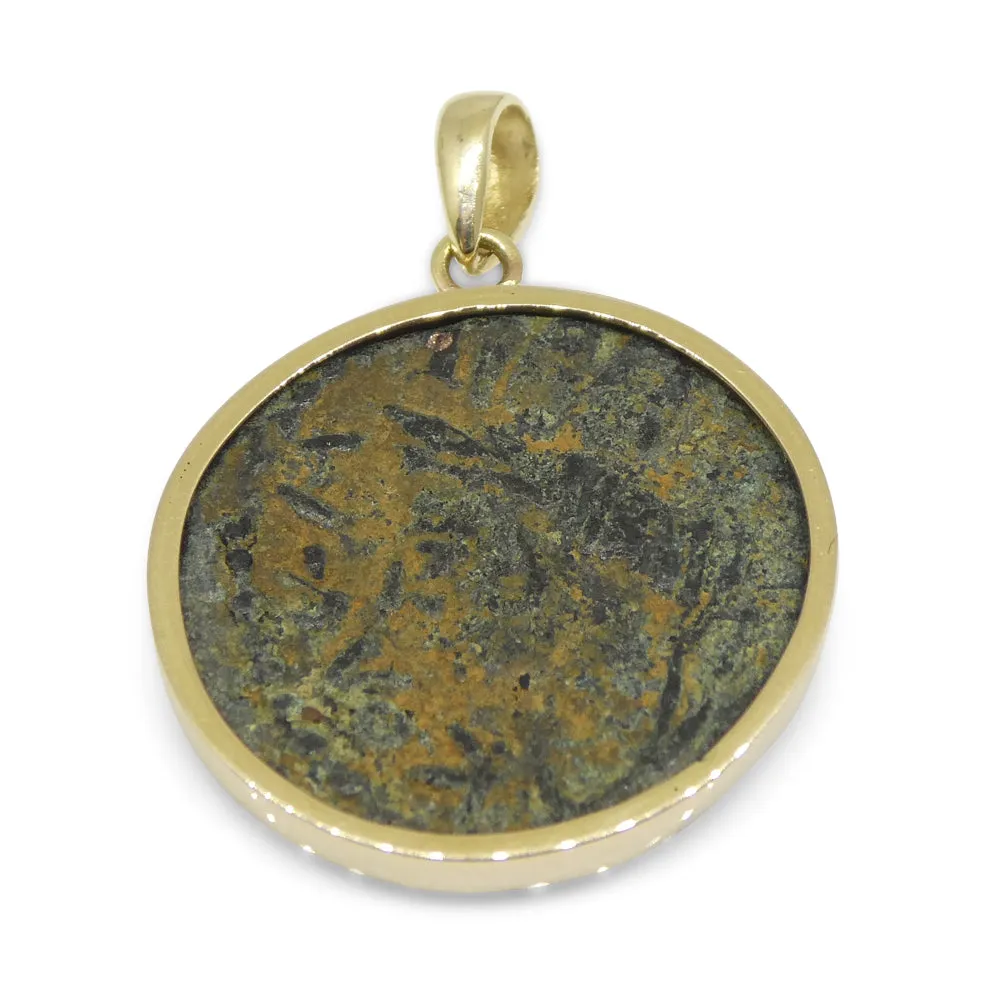 Authentic Ancient Mesopotamia Edessa Elagabalus Coin Pendant in 14K Yellow Gold