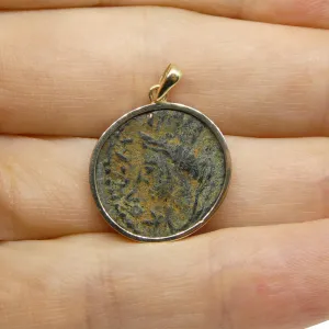 Authentic Ancient Mesopotamia Edessa Elagabalus Coin Pendant in 14K Yellow Gold
