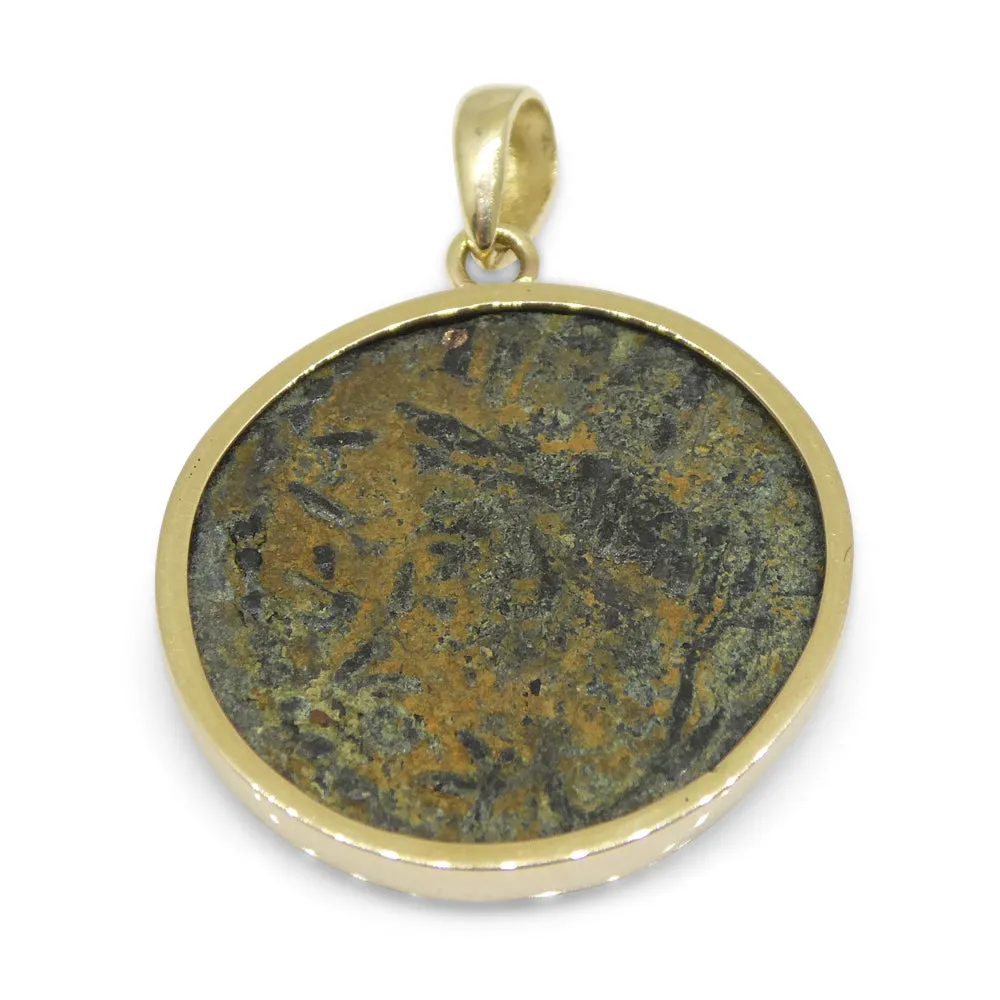 Authentic Ancient Mesopotamia Edessa Elagabalus Coin Pendant in 14K Yellow Gold