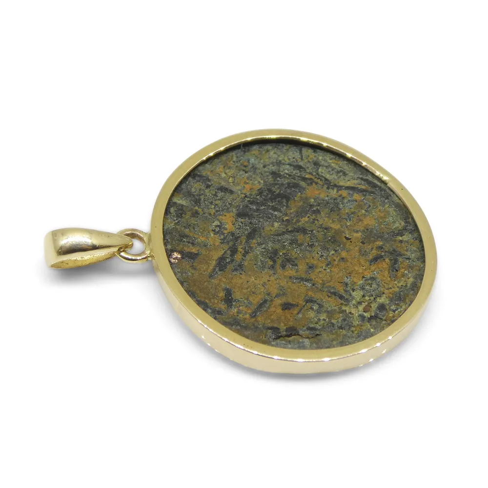 Authentic Ancient Mesopotamia Edessa Elagabalus Coin Pendant in 14K Yellow Gold