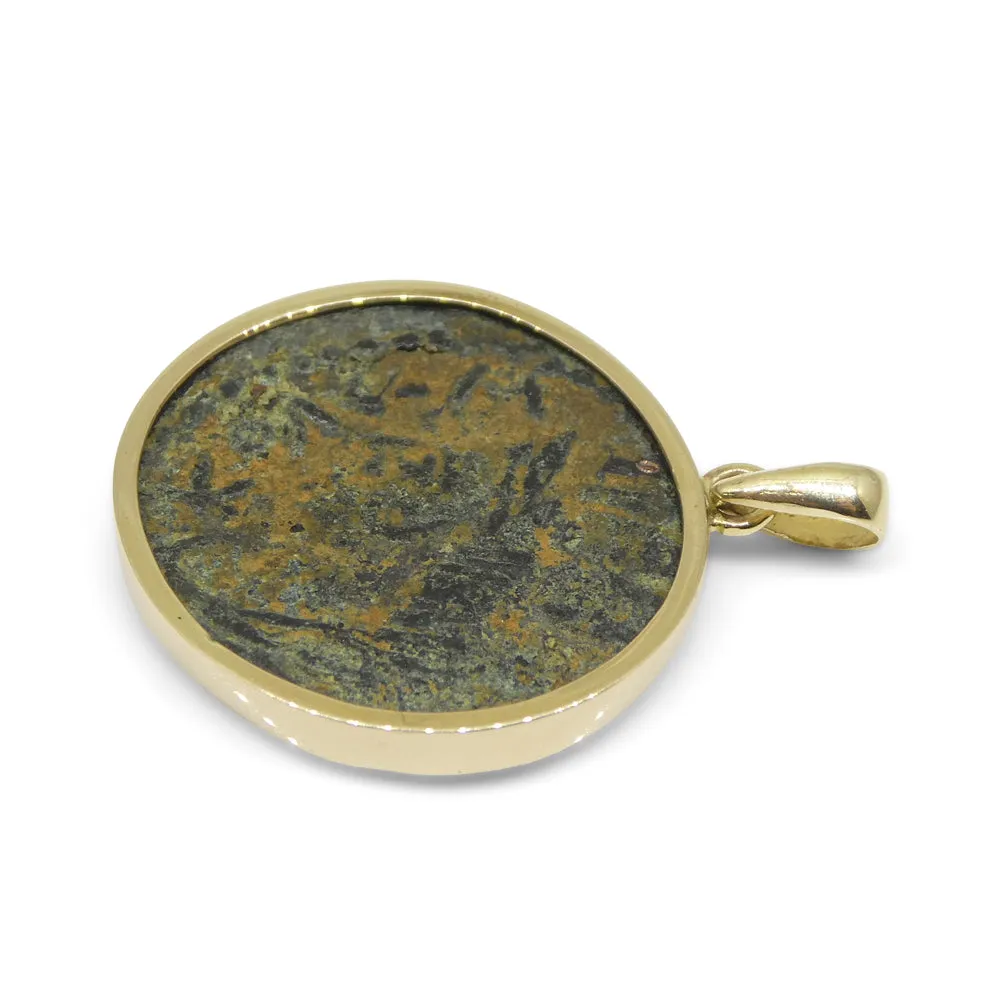 Authentic Ancient Mesopotamia Edessa Elagabalus Coin Pendant in 14K Yellow Gold