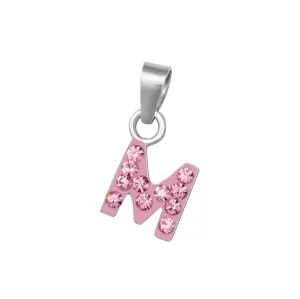 Baby and Toddler Necklaces:  Sterling Silver, Pink CZ Encrusted Initial "M" Necklaces on 12" or 13" Chains