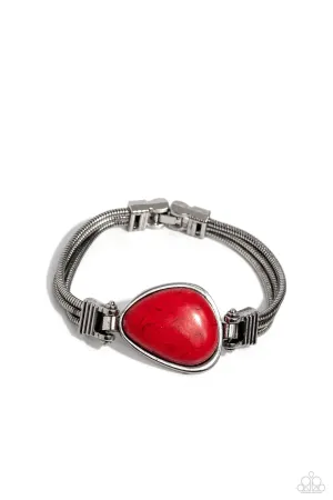 Badlands Bounty - Red - Asymmetrical Stone Watch Closure Paparazzi Clasp Bracelet