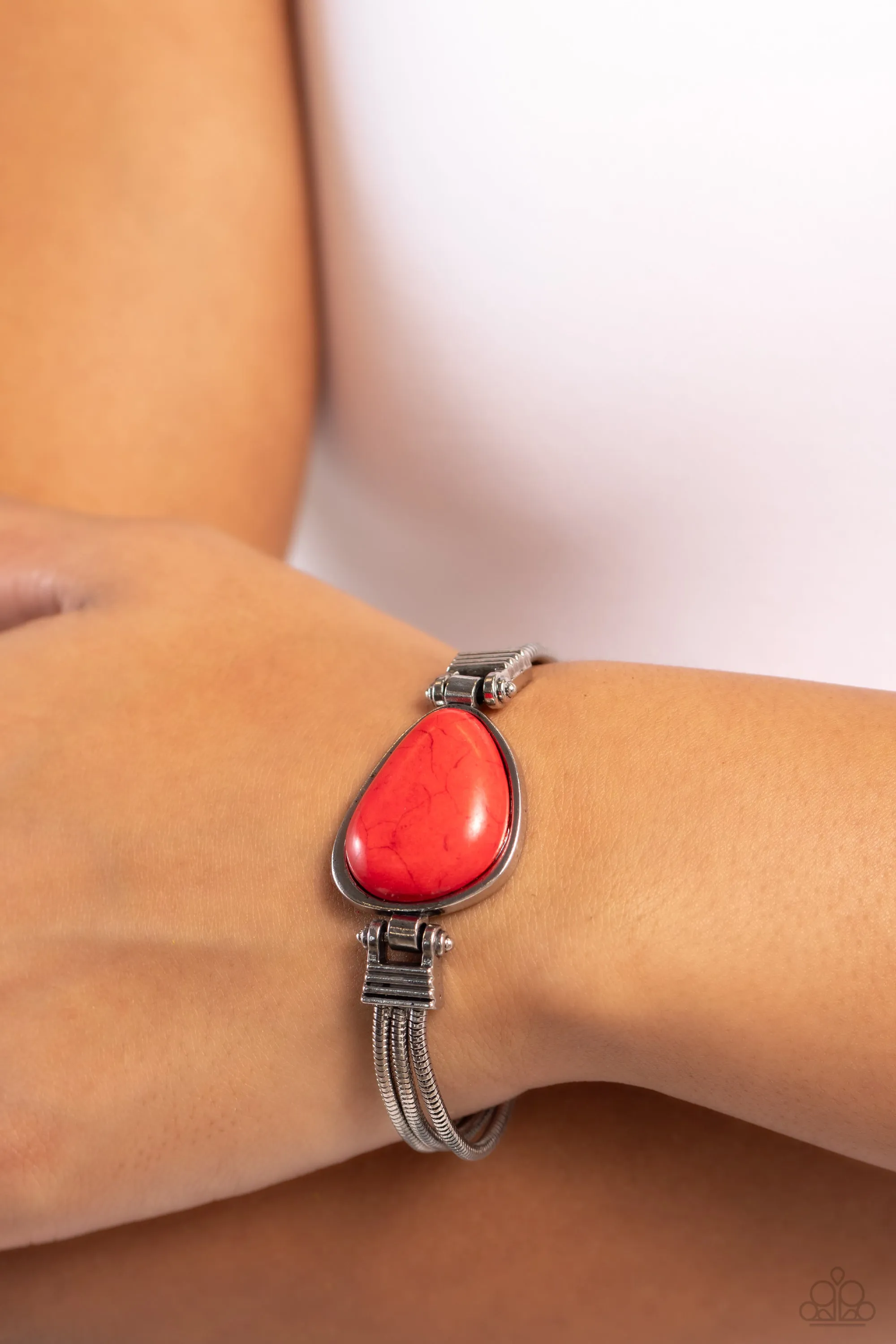 Badlands Bounty - Red - Asymmetrical Stone Watch Closure Paparazzi Clasp Bracelet