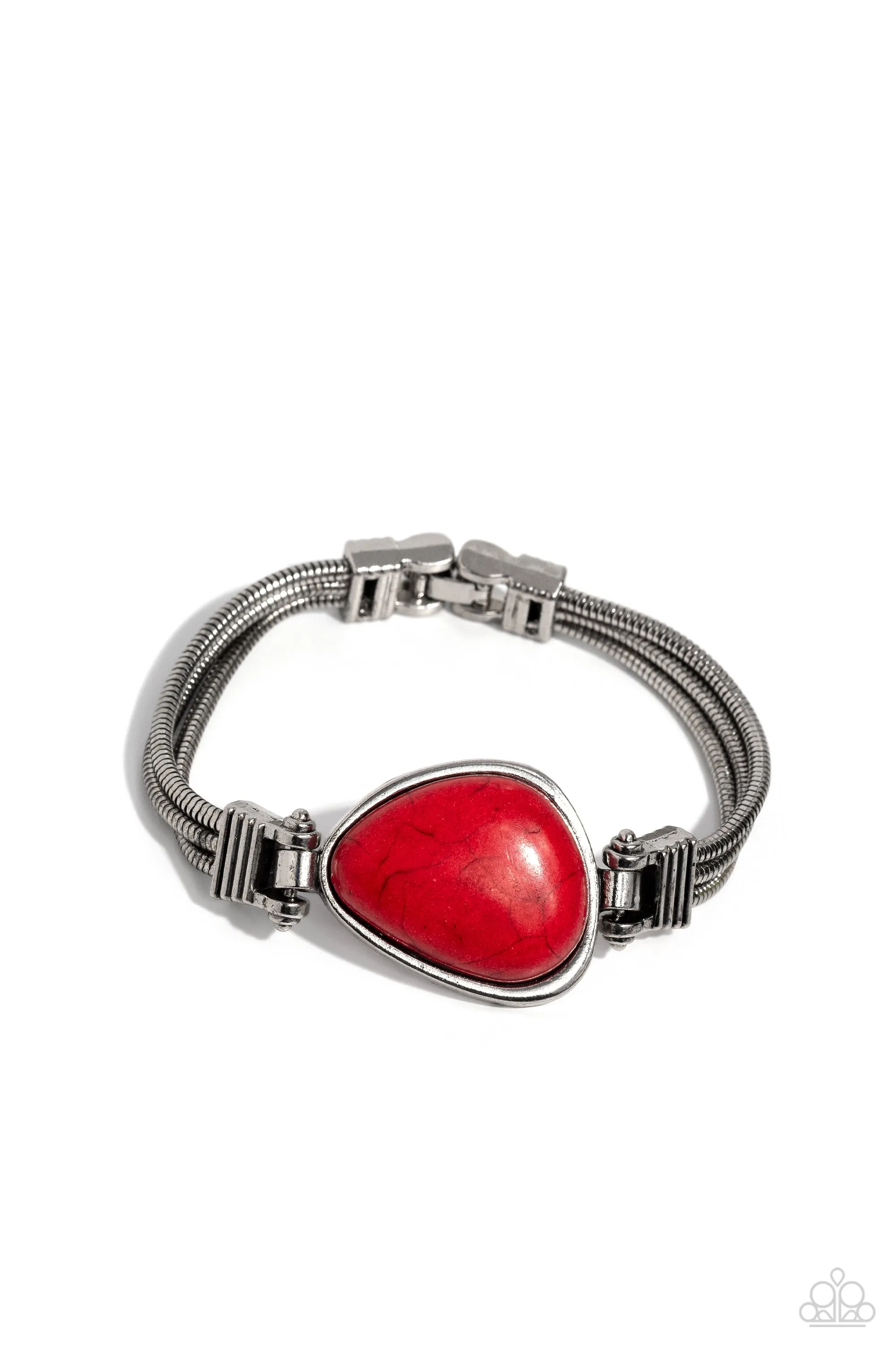Badlands Bounty - Red - Asymmetrical Stone Watch Closure Paparazzi Clasp Bracelet