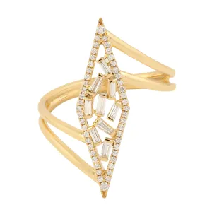 Baguette Diamond Geometric Ring In 18k Yellow Gold Handmade Jewelry